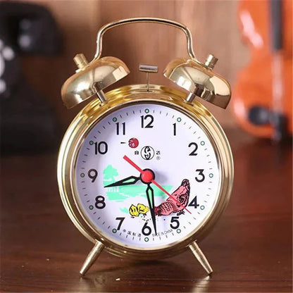 Réveil vintage doré avec illustrations d’enfants -  - reveil-mecanique-double-cloche - ["analogique","Jour Nuit","R\u00e9veil Analogique"]