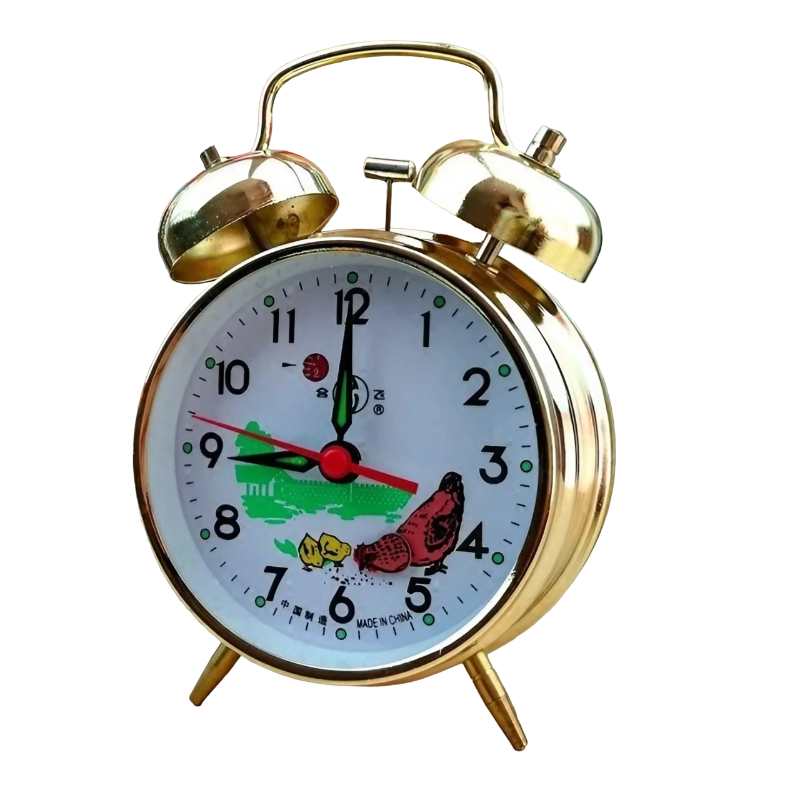 Réveil vintage doré avec illustrations d’enfants -  - reveil-mecanique-double-cloche - ["analogique","Jour Nuit","R\u00e9veil Analogique"]