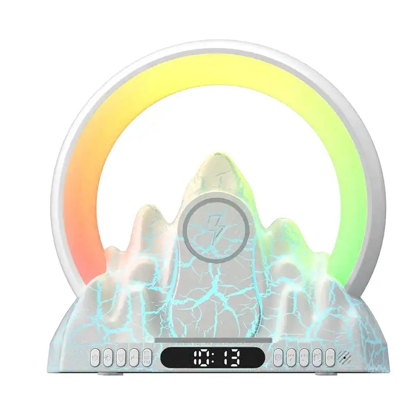 Réveil montagne LED marbré rose et noir -  - reeil-luminotherapie-enfant - ["bluetooth","enfant","luminoth\u00e9rapie","R\u00e9veil bluetooth","r\u00e9veil enfant","veilleuse"]