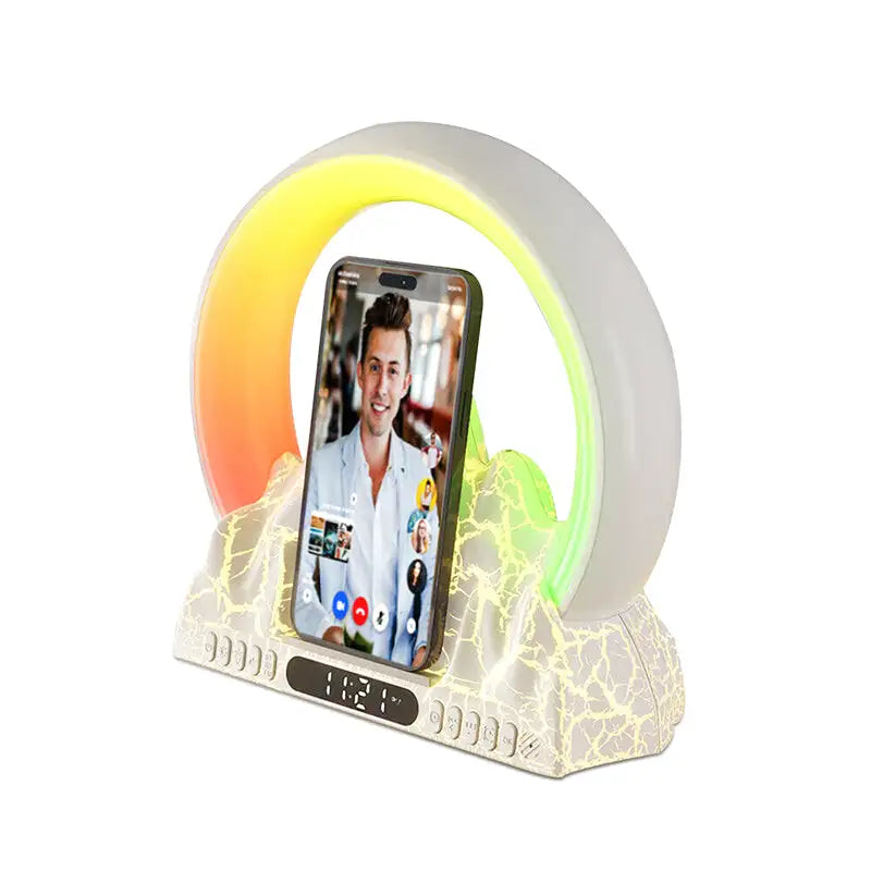 Réveil montagne LED marbré rose et noir -  - reeil-luminotherapie-enfant - ["bluetooth","enfant","luminoth\u00e9rapie","R\u00e9veil bluetooth","r\u00e9veil enfant","veilleuse"]