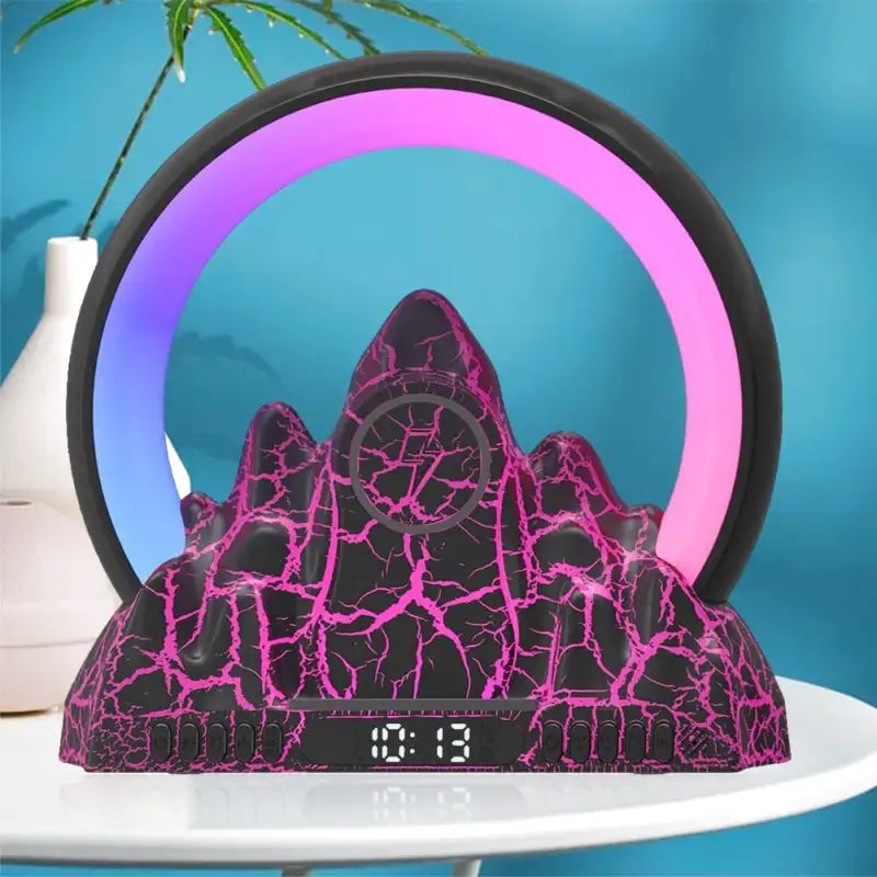 Réveil montagne LED marbré rose et noir -  - reeil-luminotherapie-enfant - ["bluetooth","enfant","luminoth\u00e9rapie","R\u00e9veil bluetooth","r\u00e9veil enfant","veilleuse"]