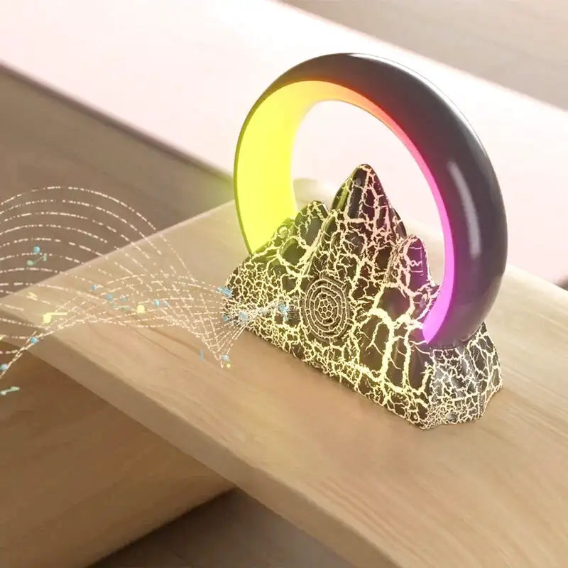 Réveil montagne LED marbré rose et noir -  - reeil-luminotherapie-enfant - ["bluetooth","enfant","luminoth\u00e9rapie","R\u00e9veil bluetooth","r\u00e9veil enfant","veilleuse"]