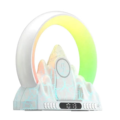 Réveil montagne LED marbré rose et noir -  - reeil-luminotherapie-enfant - ["bluetooth","enfant","luminoth\u00e9rapie","R\u00e9veil bluetooth","r\u00e9veil enfant","veilleuse"]