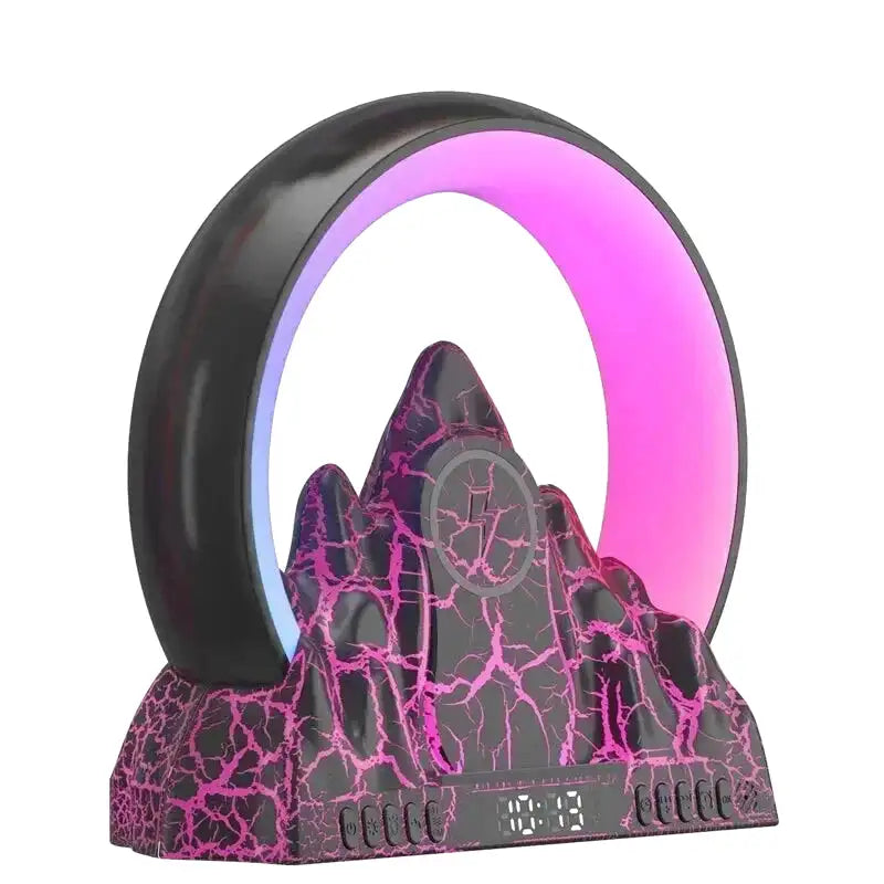 Réveil montagne LED marbré rose et noir -  - reeil-luminotherapie-enfant - ["bluetooth","enfant","luminoth\u00e9rapie","R\u00e9veil bluetooth","r\u00e9veil enfant","veilleuse"]