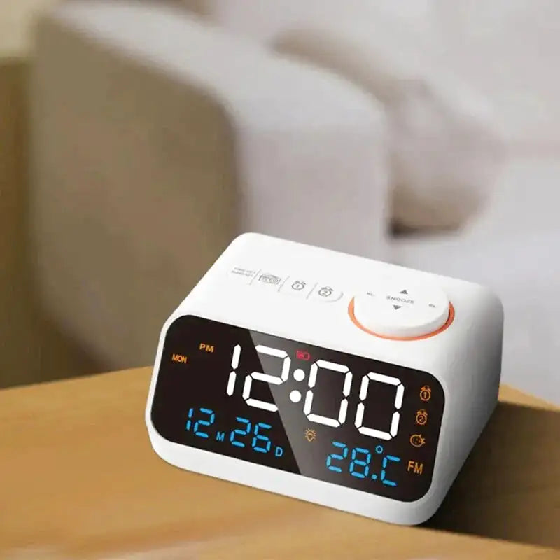 Réveil numérique blanc à écran LED bleu -  - reveil-numerique-batterie-avec-radio - []