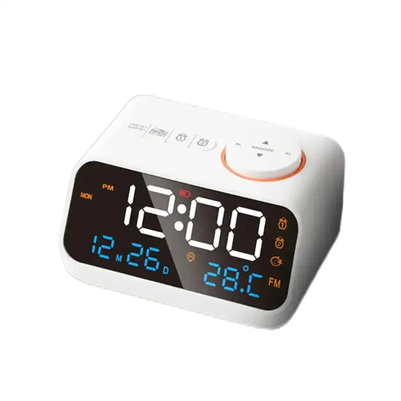 Réveil numérique blanc à écran LED bleu -  - reveil-numerique-batterie-avec-radio - []