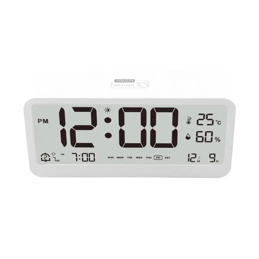 Réveil numérique blanc avec affichage température et humidité -  - reveil-lumineux-enfant - ["enfant","lumineux","Radio R\u00e9veil Lumineux","r\u00e9veil enfant"]