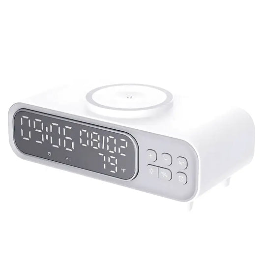 Réveil numérique blanc avec chargeur induction intégré -  - reveil-chargeur-induction-moderne - ["digital","lumineux","num\u00e9rique","petit","petit reveil","r\u00e9veil digital","simple"]