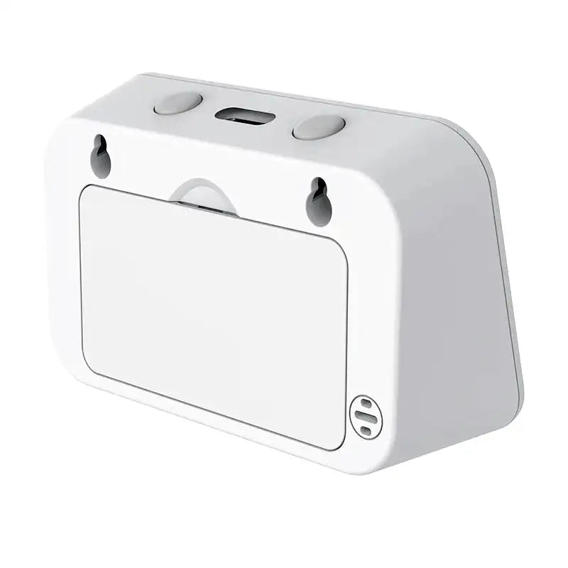 Réveil numérique blanc avec température et humidité intégrées -  - reveil-connecte-google - ["connect\u00e9","digital","num\u00e9rique","simple"]