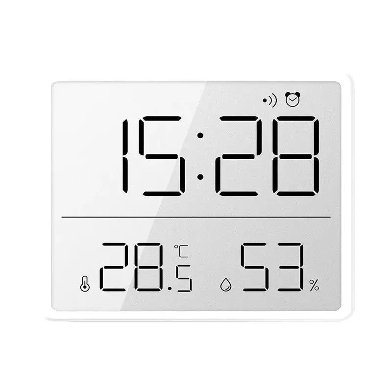 Réveil numérique blanc avec température et humidité intégrées -  - reveil-de-voyage-silencieux - ["connect\u00e9","digital","num\u00e9rique","petit","simple","voyage"]