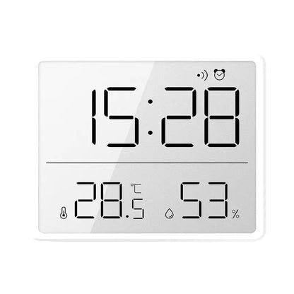 Réveil numérique blanc avec température et humidité intégrées -  - reveil-de-voyage-silencieux - ["connect\u00e9","digital","num\u00e9rique","petit","simple","voyage"]