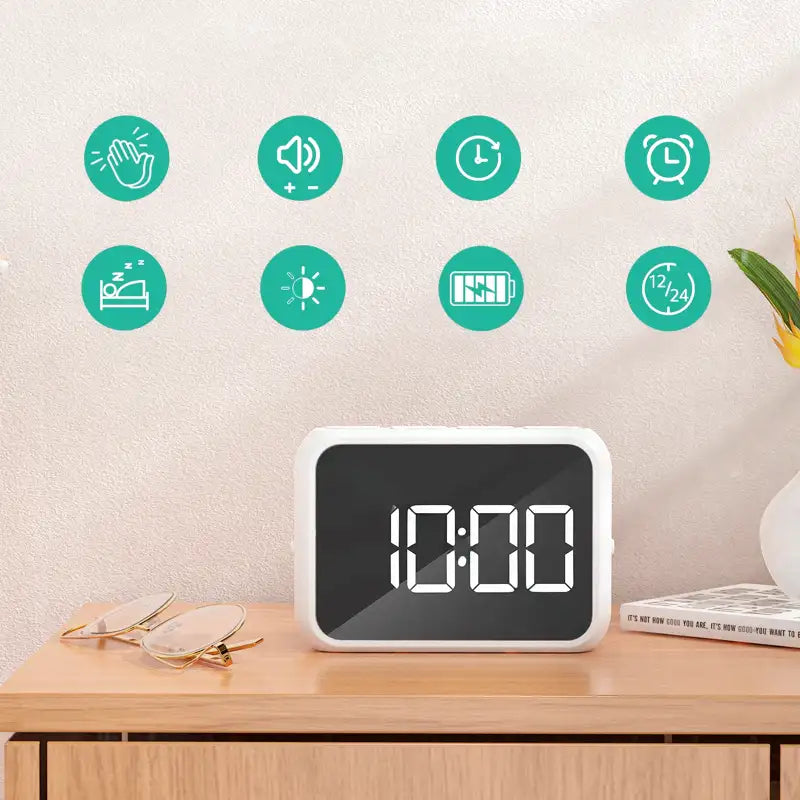 Réveil numérique blanc écran noir à grands chiffres -  - reveil-numerique-double-alarme - ["intelligent"]
