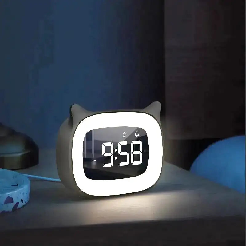 Réveil numérique blanc en forme de chat minimaliste -  - reveil-jour-nuit-pour-bebe - ["chat","enfant","Jour Nuit","r\u00e9veil enfant","veilleuse"]