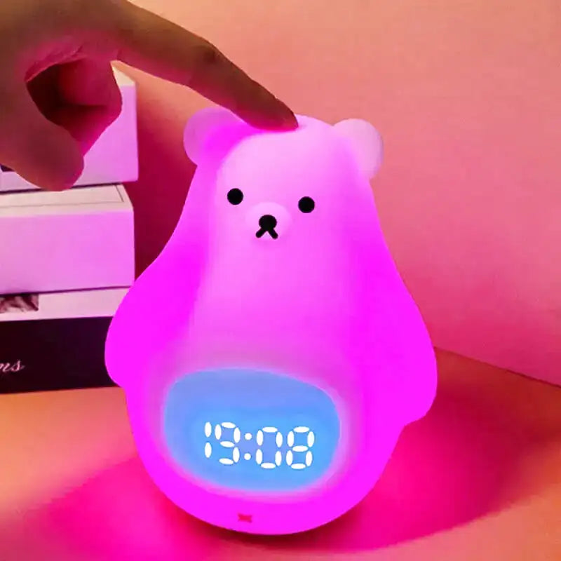 Réveil numérique blanc en forme d’ours avec télécommande -  - reveil-veilleuse-ours - ["ado","enfant","r\u00e9veil enfant","veilleuse"]