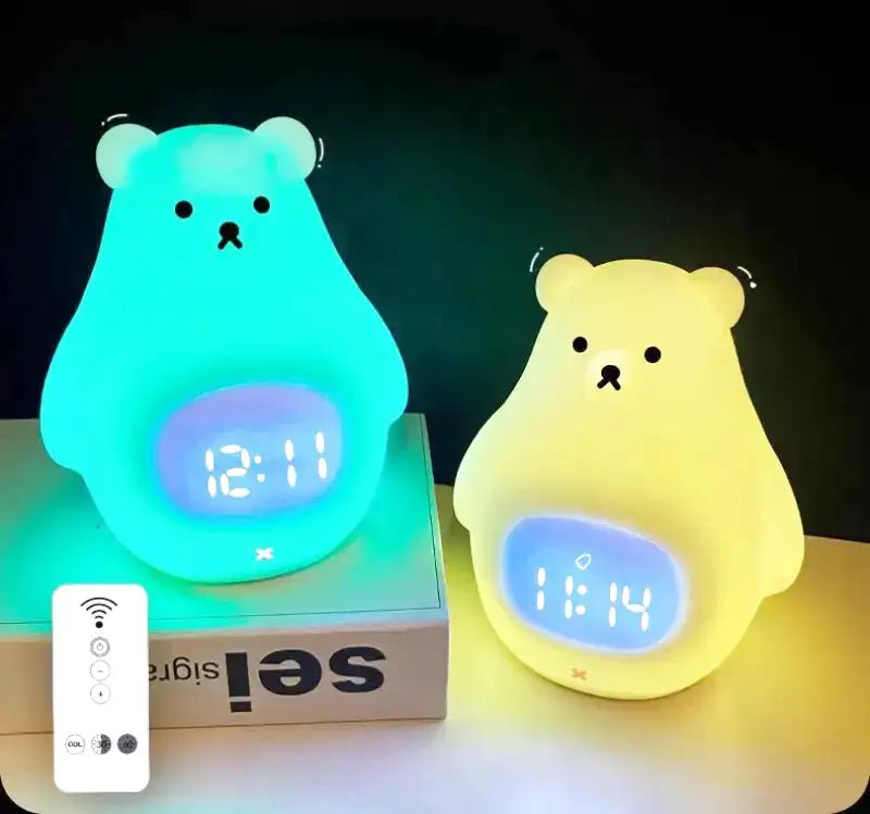 Réveil numérique blanc en forme d’ours avec télécommande -  - reveil-veilleuse-ours - ["ado","enfant","r\u00e9veil enfant","veilleuse"]