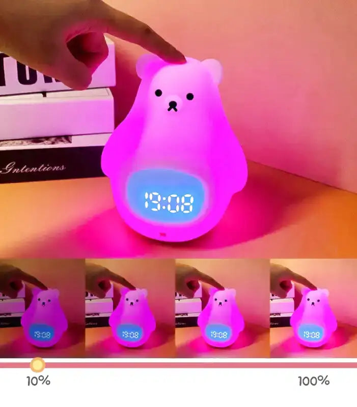 Réveil numérique blanc en forme d’ours avec télécommande -  - reveil-veilleuse-ours - ["ado","enfant","r\u00e9veil enfant","veilleuse"]