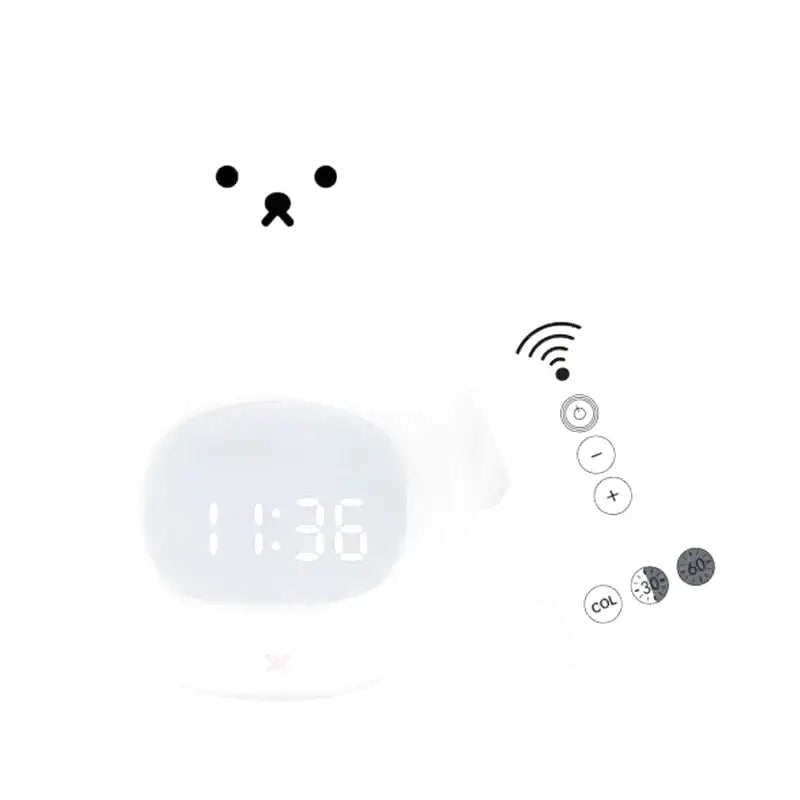 Réveil numérique blanc en forme d’ours avec télécommande -  - reveil-veilleuse-ours - ["ado","enfant","r\u00e9veil enfant","veilleuse"]