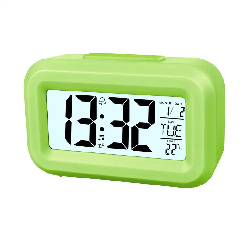 Réveil numérique blanc rectangulaire avec affichage multifonction -  - reveil-de-voyage-a-piles-boutons - ["digital","lumineux","num\u00e9rique","petit reveil","r\u00e9veil digital","simple"]