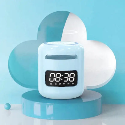 Réveil numérique bleu arrondi bluethooth moderne -  - reveil-connecte-smartphone - ["digital","lumineux","num\u00e9rique","petit reveil","r\u00e9veil digital","simple"]