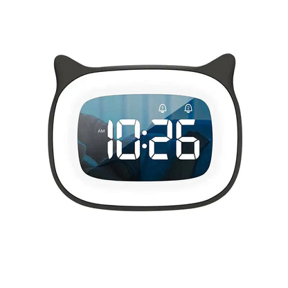 Réveil numérique chat bicolore avec écran LED bleu -  - reveil-jour-nuit-noir - ["chat","Jour Nuit","veilleuse"]