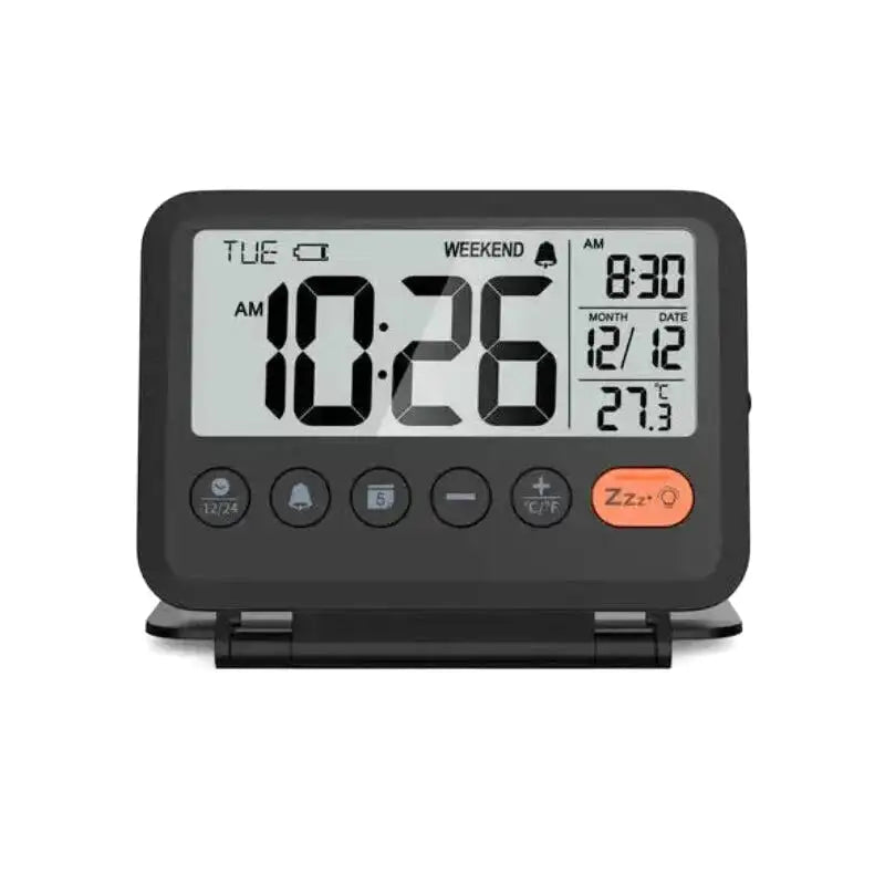 Réveil numérique compact en plastique noir mat -  - petit-reveil-de-voyage - ["digital","num\u00e9rique","petit","plastique","r\u00e9veil digital","simple","voyage"]