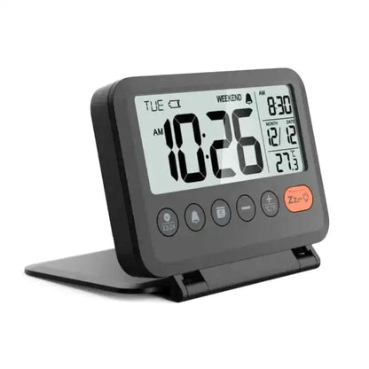 Réveil numérique compact en plastique noir mat -  - petit-reveil-de-voyage - ["digital","num\u00e9rique","petit","plastique","r\u00e9veil digital","simple","voyage"]