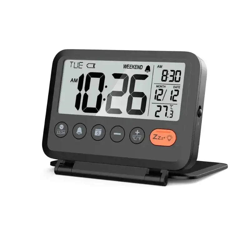 Réveil numérique compact en plastique noir mat -  - petit-reveil-de-voyage - ["digital","num\u00e9rique","petit","plastique","r\u00e9veil digital","simple","voyage"]