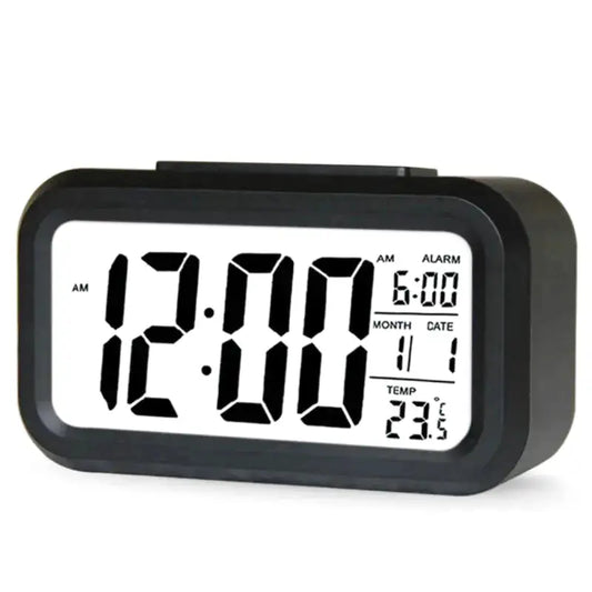 Réveil numérique compact noir avec affichage multifonction -  - reveil-a-pile-lumineux - ["digital","Jour Nuit","lumineux","num\u00e9rique","petit reveil","Radio R\u00e9veil Lumineux","r\u00e9veil digital","simple"]