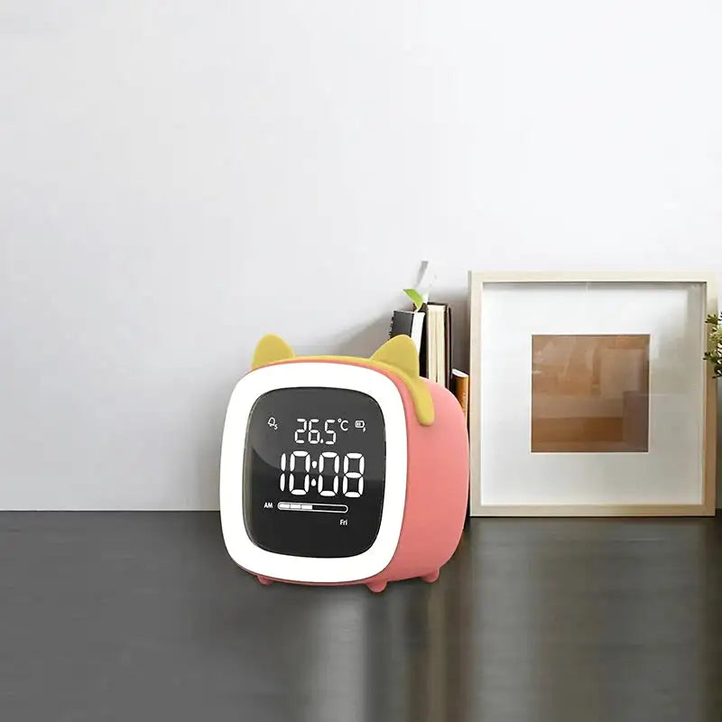 Réveil numérique en plastique rose avec oreilles de chat -  - reveil-veilleuse-chat - ["chat","veilleuse"]