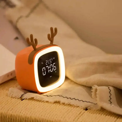 Réveil numérique gris en forme de cerf avec bois caoutchouc -  - reveil-veilleuse-cerf - ["veilleuse"]