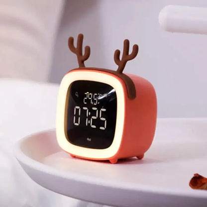 Réveil numérique gris en forme de cerf avec bois caoutchouc -  - reveil-veilleuse-cerf - ["veilleuse"]