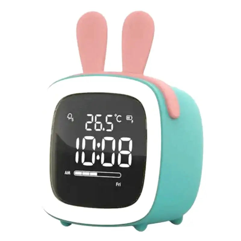 Réveil numérique gris mat avec oreilles de lapin roses -  - reveil-veilleuse-lapin - ["veilleuse"]