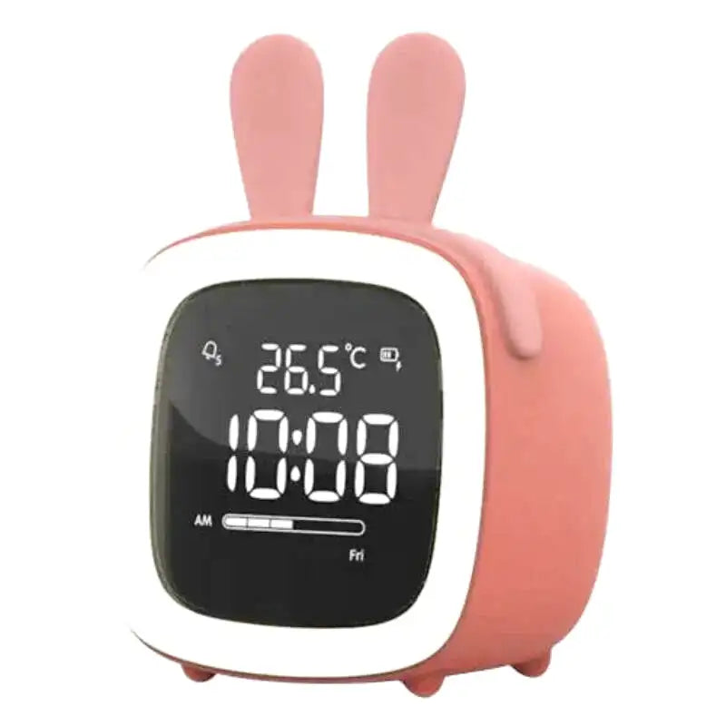 Réveil numérique gris mat avec oreilles de lapin roses -  - reveil-veilleuse-lapin - ["veilleuse"]