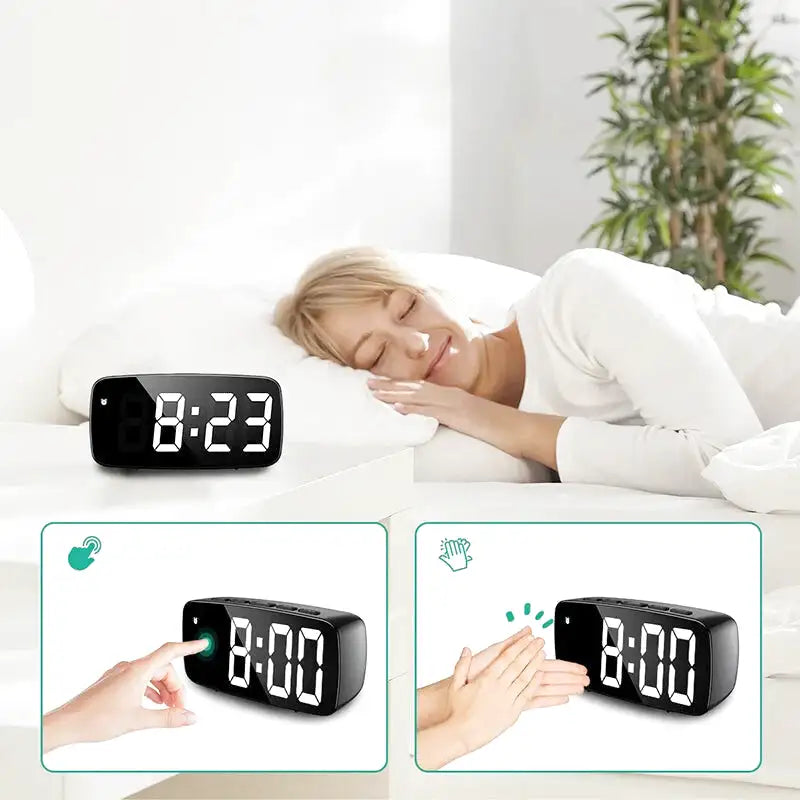 Réveil numérique noir arrondi avec écran LED blanc -  - reveil-digital-a-pile - ["digital","num\u00e9rique","petit reveil","r\u00e9veil digital","simple"]
