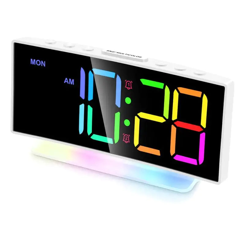 Réveil numérique noir avec affichage LED multicolore -  - reveil-lumineux-double-alarme - ["Jour Nuit","lumineux","Radio R\u00e9veil Lumineux"]