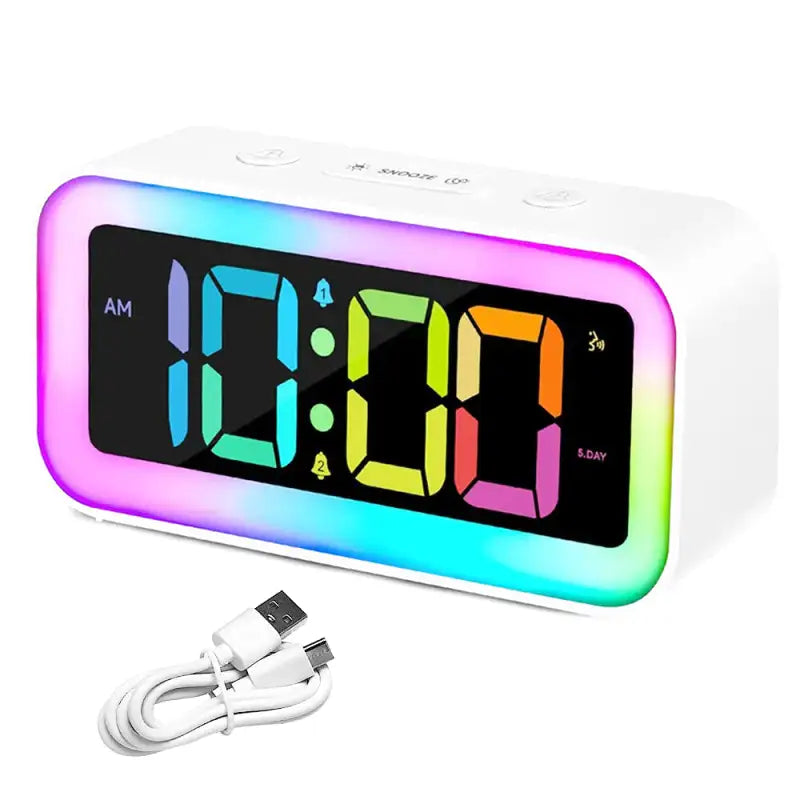 Réveil numérique noir avec affichage LED multicolore -  - reveil-veilleuse-lumineuse - ["ado","Jour Nuit","veilleuse"]