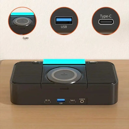 Réveil numérique noir avec chargeur induction et enceinte intégrée -  - reveil-enceinte-chargeur-induction - ["chargeur induction","connect\u00e9","digital","lumi\u00e8re","l\u00e9ger","num\u00e9rique","petit","r\u00e9veil connect\u00e9","r\u00e9veil digital","simple"]