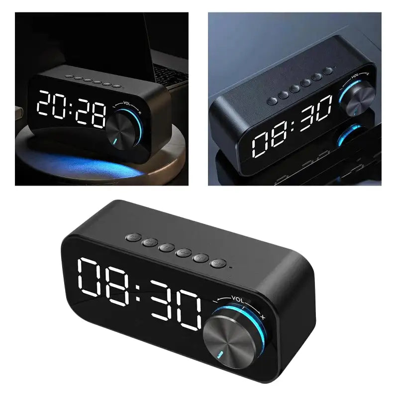 Réveil numérique noir mat avec affichage LED blanc -  - reveil-connecte-bluetooth-led - ["digital","moderne","num\u00e9rique","petit r\u00e9veil","plastique","r\u00e9veil digital","simple"]