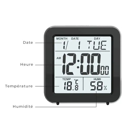 Réveil numérique noir mat avec écran LCD multifonction -  - reveil-de-voyage-affichage-permanent - ["num\u00e9rique","petit","petit reveil","plastique","r\u00e9veil digital","simple"]