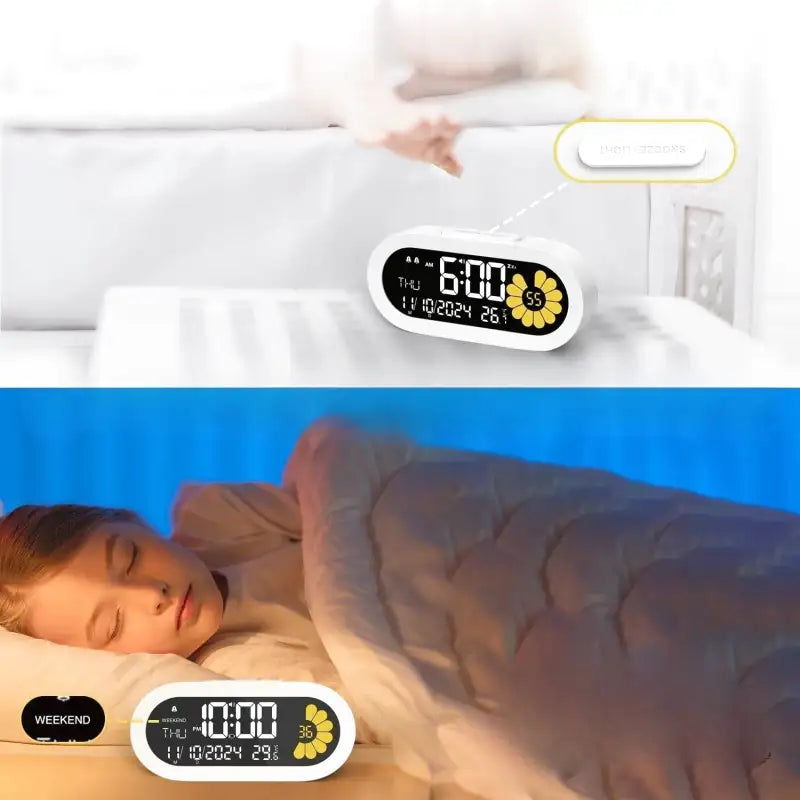 Réveil numérique ovale blanc avec fleur décorative -  - reveil-numerique-design - []