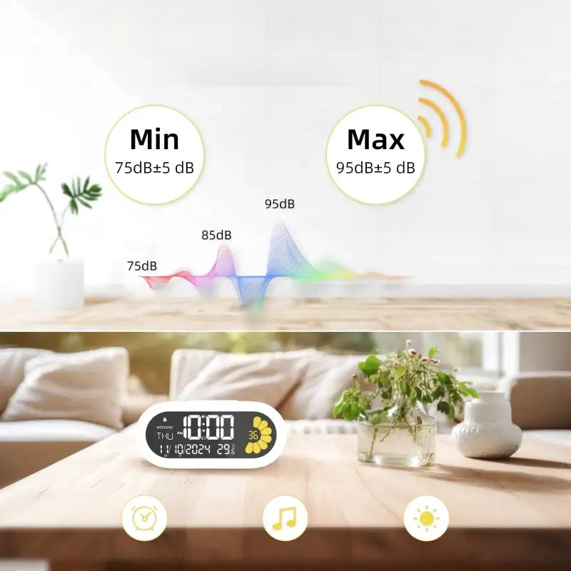 Réveil numérique ovale blanc avec fleur décorative -  - reveil-numerique-design - []