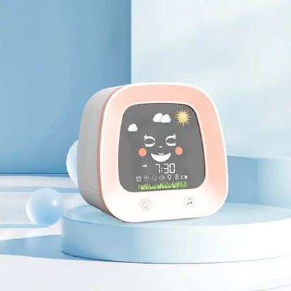 Réveil numérique pastel en plastique avec icônes ludiques -  - reveil-jour-nuit-fille - ["enfant","Jour Nuit","r\u00e9veil enfant","veilleuse","\u00e9ducatif"]