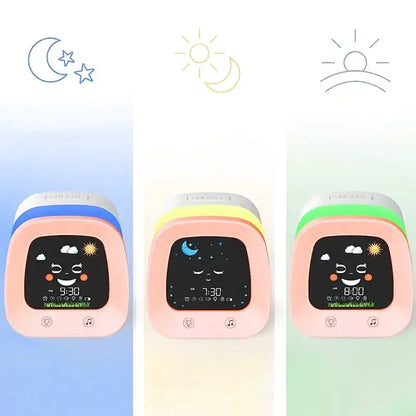 Réveil numérique pastel en plastique avec icônes ludiques -  - reveil-jour-nuit-fille - ["enfant","Jour Nuit","r\u00e9veil enfant","veilleuse","\u00e9ducatif"]