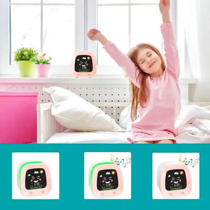 Réveil numérique pastel en plastique avec icônes ludiques -  - reveil-jour-nuit-fille - ["enfant","Jour Nuit","r\u00e9veil enfant","veilleuse","\u00e9ducatif"]