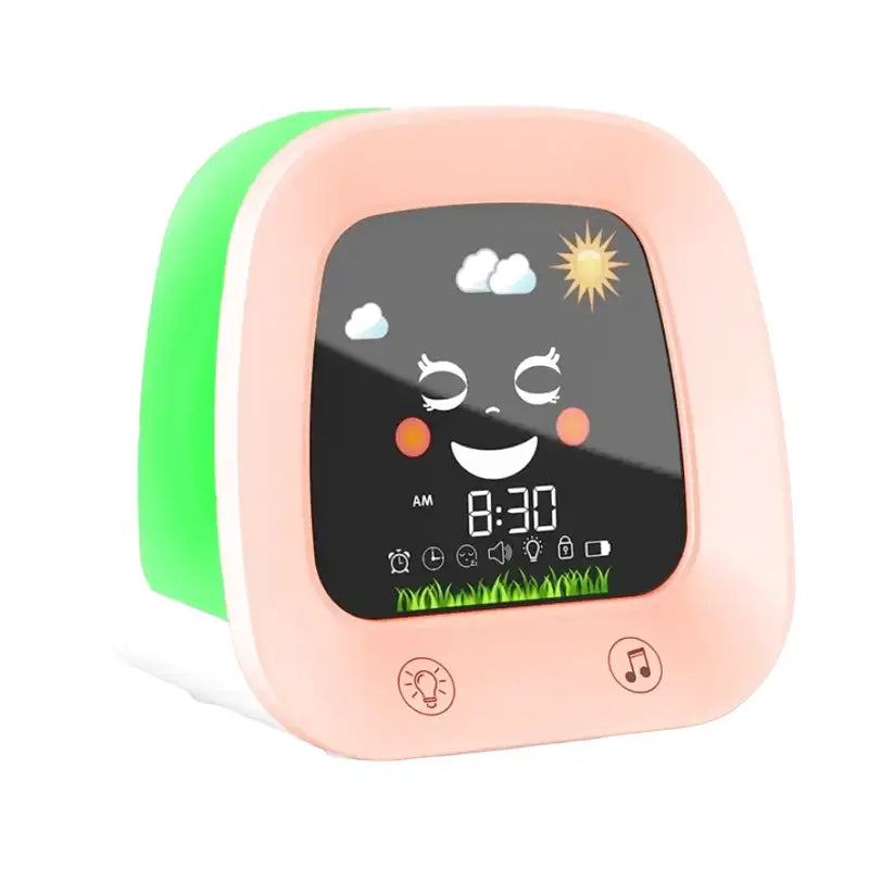 Réveil numérique pastel en plastique avec icônes ludiques -  - reveil-jour-nuit-fille - ["enfant","Jour Nuit","r\u00e9veil enfant","veilleuse","\u00e9ducatif"]