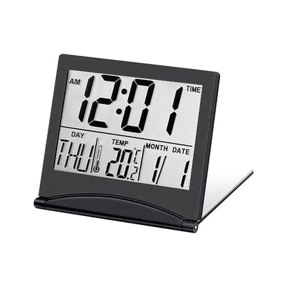 Réveil numérique pliable noir avec affichage multifonction -  - reveil-de-voyage-pliable - ["digital","num\u00e9rique","petit reveil","plastique","r\u00e9veil digital","simple","voyage"]