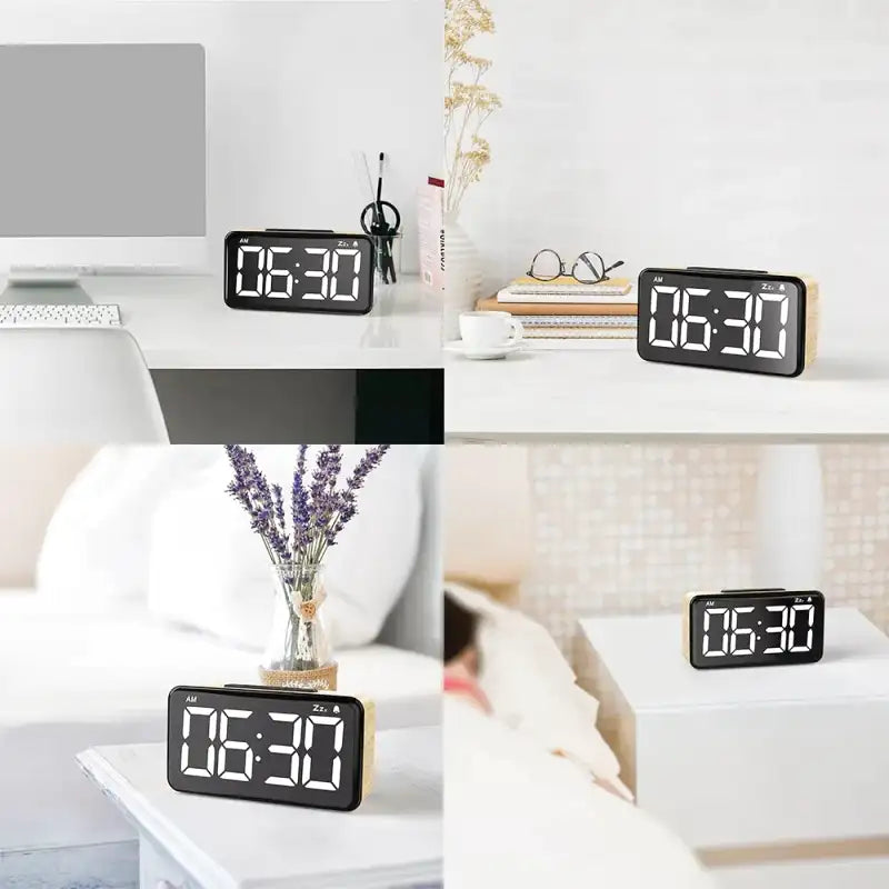 Réveil numérique rectangulaire en bois clair avec grands chiffres -  - reveil-lumineux-a-gros-chiffres - ["lumineux","Radio R\u00e9veil Lumineux"]