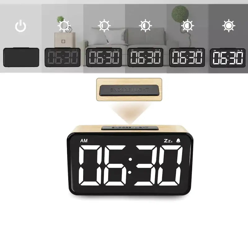 Réveil numérique rectangulaire en bois clair avec grands chiffres -  - reveil-lumineux-a-gros-chiffres - ["lumineux","Radio R\u00e9veil Lumineux"]