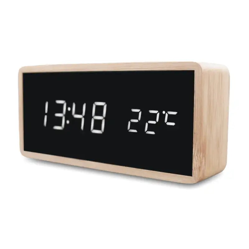 Réveil numérique rectangulaire en bois clair avec température -  - reveil-bois-temperature - ["lumineux","num\u00e9rique","radio bois","radio reveil","radio reveil bois","r\u00e9veil digital","simple"]