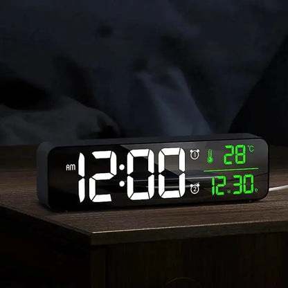 Réveil numérique rectangulaire noir à affichage LED vert -  - reveil-digital-avec-date-et-temperature - ["compact","digital","moderne","num\u00e9rique","petit","r\u00e9veil digital","simple"]